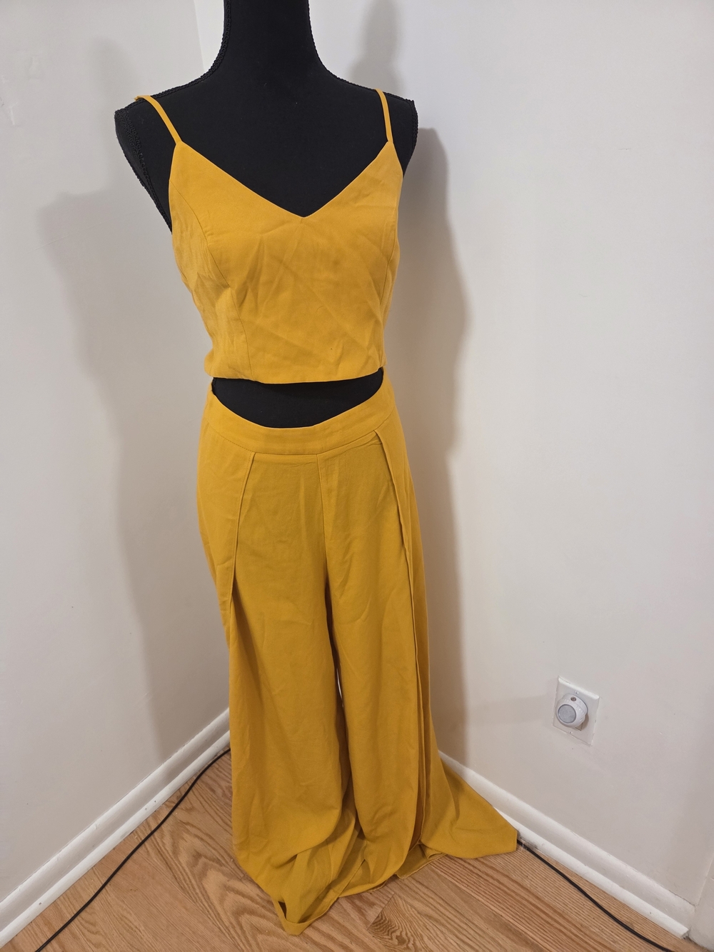 Lulu's Mustard Yellow Wide-Leg Jumpsuit Set